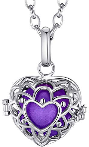 Morella Damen Halskette Edelstahl 70 cm mit Herzform Anhänger und Klangkugel lila Ø 16 mm in Schmuckbeutel
