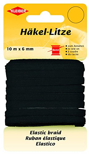 Kleiber Häkel-Litze/Feines Gummiband, 78% Polyester, schwarz, 1000 x 0.6 x 0.05 cm
