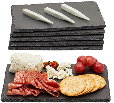 Mini planche à fromage (ensemble de 6 pièces) - planches à charcuterie, fromage et planche de service, 3 craies fournies, 15,2 x 0,25 x 22,2 cm