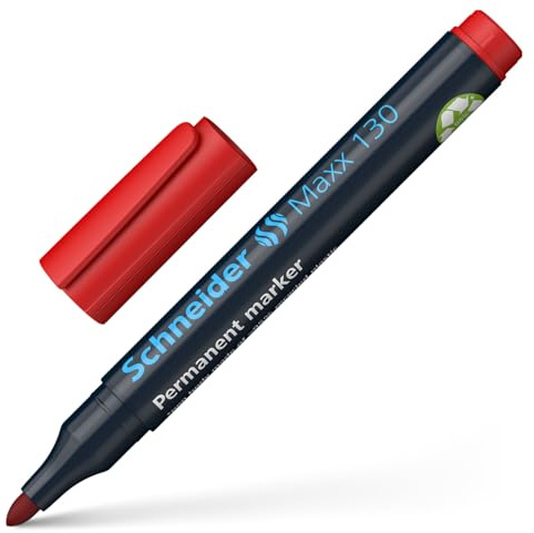 Schneider Maxx 130 Permanentmarker, 1 Stück, rot | Rundspitze, Strichstärke 1–3 mm, schnelltrocknend und wasserfest, nachfüllbar – für Karton, Folie, Glas, Metall, Holz, Stein