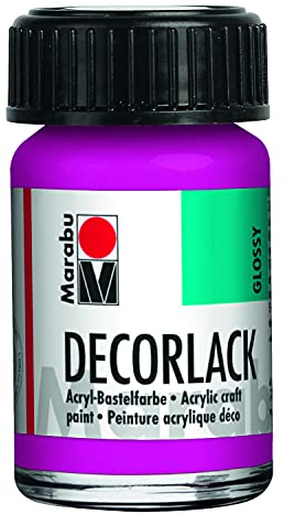 Marabu 11300039014 - Decorlack Acryl Magenta 014, 15 ml, hochglänzender Acryllack auf Wasserbasis, wetterfest, speichelfest, zum Malen, Schablonieren und für Serviettentechnik