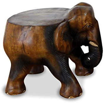 livasia Elefant aus Holz, Flacher Rücken, Blumenhocker, Sitzhocker, Podest (Kleiner Elefant)