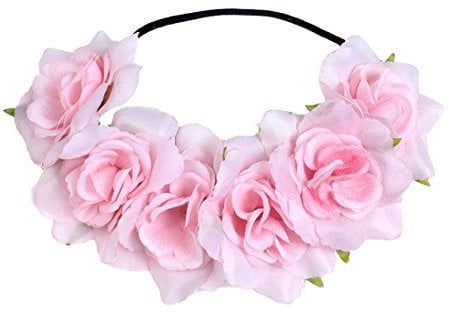 Floral Fall Rose Holiday Crown Festival Headbands Hippie Flower Headpiece F-53, Pink, One Size