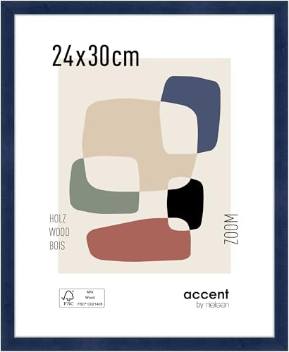 accent by nielsen Holz Bilderrahmen Zoom, 24 x 30 cm, Dunkelblau | Holz Rahmen im Hoch- & Querformat zum Aufhängen Dunkelblau matt Echtglas