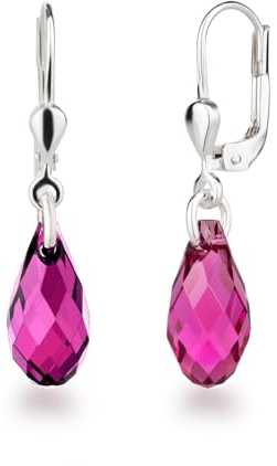 Schöner-SD - orecchini in argento 925 con piccoli cristalli di Swarovski®, 13 mm con scintillanti cristalli a taglio briolette e argento, colore: fucsia, cod. PD/OH22-Fu