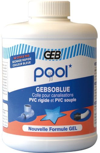 GEB Colle PVC spécial piscine jaccuzzi irrigation Gebsoblue 1L pour assembler canalisations et raccords en PVC. Sans THF