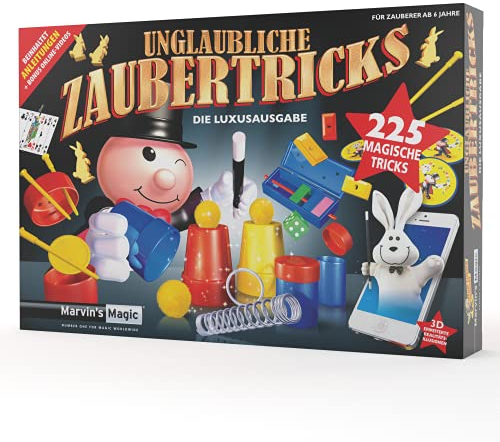Marvin's Magic - Kinderzauberset - 225 verblüffende Zaubertricks für Kinder - Zaubern leicht gemacht - Inklusive mystischer Zauberkarten, Kanister zum Gedankenlesen, Zaubertheater, Zauberstab + mehr