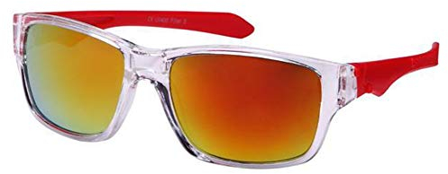 CHICNET Hochwertige Sonnenbrille Nerd Sport Brille verspiegelt 400 UV Transparent Bügel Bunt Gerade Rot