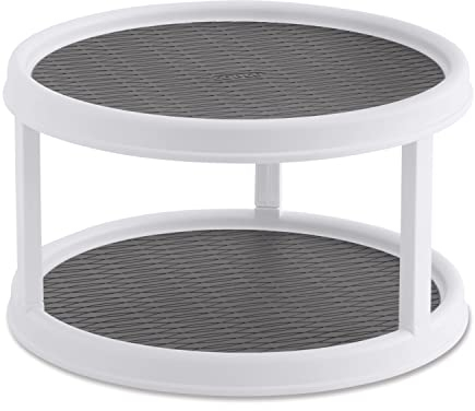 Copco 2555-0187 Non-Skid 2-Tier Pantry Cabinet Lazy Susan Turntable, 12-Inch, White/Gray
