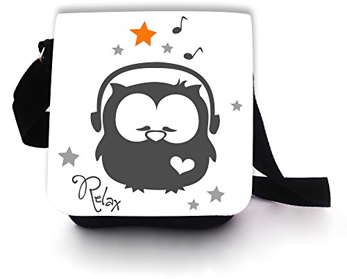 ilka parey wandtattoo-welt Schultertasche Handtasche Tasche mit Eulen Musik Musikeule Mädchentasche Umhängetasche mit Eule Kopfhörer kt76
