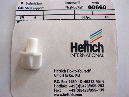 Hettich , Regalbodenträger, Fachbodenträger, Bodenträger mit Zapfen weiß, Ø 6 mm, 16 Stück, Artikelnr. 660