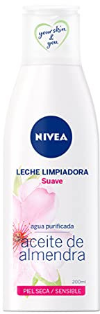 NIVEA Leche Limpiadora Suave (1 x 200 ml), limpiador facial con aceite de almendras, leche hidratante para piel seca y sensible
