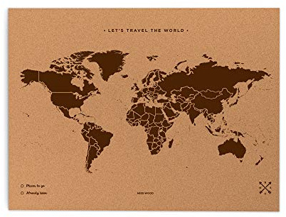 Miss Wood 8436563400025 Map L-Carte du Monde en Liège, 60 x 45 cm Marron, Bois, 60x45cm