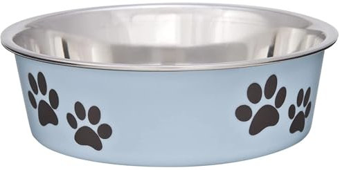 Loving Pets Stainless Steel Bella Dog Bowl Non-Slip Dishwasher Safe & Bacteria Resistant Metallic Pet Dish - Murano Blue - Small (426 ml)