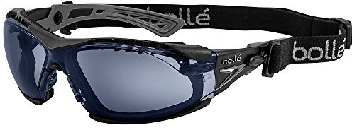 bolle SAFETY Rush+ Safety Glasses PLATINUM® with Assembled Foam and Strap, Black & Grey Frame, Twilight Lenses