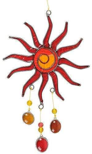 HAB & GUT -HA002- Windspiel Suncatcher ROT GELB, Sonne 30 x 14 cm Mobile zur Deko von Fenster, Terrasse, Balkon, Wohnmobil