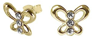 9ct yellow gold butterfly CZ crystal stud earrings with Purple Butterfly gift box