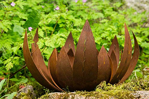 KUHEIGA Blüte Lotus, Naturrost Ø 40cm H: 25cm Dekoblume Metallblüte Windlicht