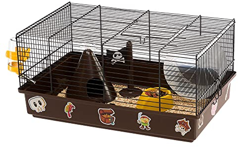Ferplast Hamsterkäfig, Nagerkäfig PIRATES, Kleintierkäfig, Hamsterzubehör inklusive, 46 x 29,5 x h 23 cm.