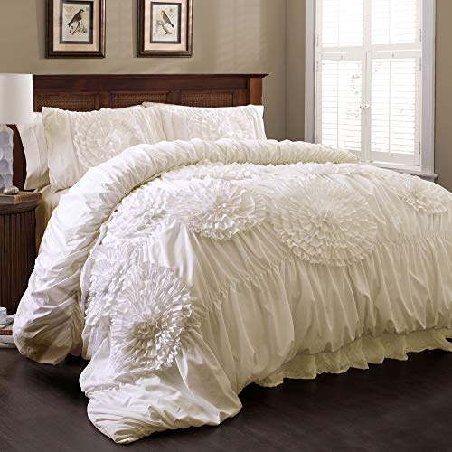 Lush Decor 3 Piece Serena Comforter Set, King, Ivory