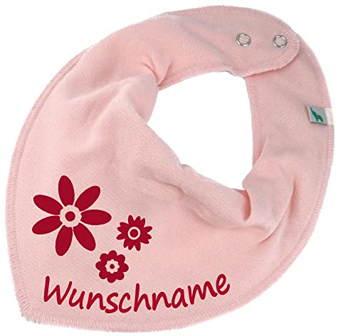 HALSTUCH mit Namen oder Text personalisiert für Baby oder Kind aus Baumwolle in Einheitsgröße Blumen rosa