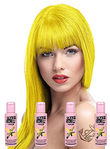 Crazy Colour Semi Permanent Haarfärbemittel Canary Yellow No.49 (100ml) Box of 4