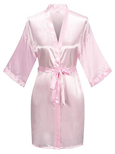 Old-to-new Damen Kurz Seide Kimono Robe Nachthemd Satin Bademantel Hochzeit Party Robe, rose, Medium
