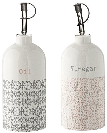 Bloomingville Essig-Öl-Flaschen Cecile Retro Essig und Öl Flaschen Set Ø 7,0 x H 20 cm, grau rosa, Keramik, 2er Set