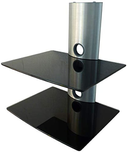 Drall Instruments Wandhalterung Regal Ablage mit 2 Glasböden 45 x 34 cm schwarz integrierte Kabelabdeckung Wandmontage Modell: GL2