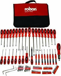 Rolson 100 Piece Screwdriver & Bit Set - Rolson 100 piece screwdriver & bit set red/black supplied with canvas style pouch