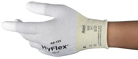 Sensilite Ansell HyFlex 48-135 Arbeitshandschuhe, Vielseitig Einsetzbarer Handschuh, Heimwerker-, Renovierungs-, Mechanik-Arbeiten, Industrie PSA Damen Herren, Weiß, Größe L (12 Paar)