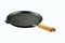 Baumalu, Grill Rond en Fonte 25 cm avec Manche Rétractable en Bois, Noir - Compatible tous feux & induction, idéal pour cuisson saine et uniforme, parfait pour barbecue et cuisine