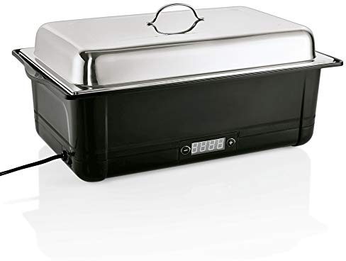 WAS 1460 800 GN 1/1 Elektro Chafng Dish mit Regelthermostat, 58 cm x 35 cm x 27 cm, 220-240 V / 760-900 W / 50 Hz, Schwarz