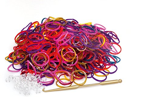 folia 339559 - Rubber Loops, inklusive 25 S - Clips und 1 Häkelnadel, 500 Gummibänder, metallic