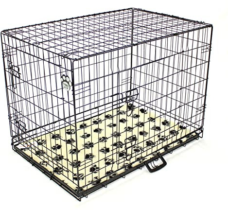 Cozy Pet Metal Tray Dog Cage 36 Black with Tailored Vet Bedding 92cm Long Metal Tray Folding Puppy Crate Cat Carrier Dog Crate. DC36B + VB36C