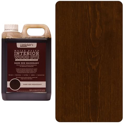 Littlefair's Teinte Bois 5ltr - Teinture Bois Écologique À Base D'Eau et Sûre - Lasure Bois Intérieur à Séchage Rapide - Peinture Lasure pour Bois Nettoyage Facile - Couleur:Acajou rouge foncé