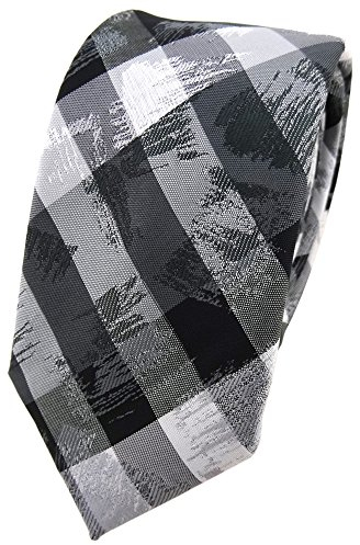 TigerTie Schmale Krawatte in grau silber schwarz gestreift - Schlips Binder