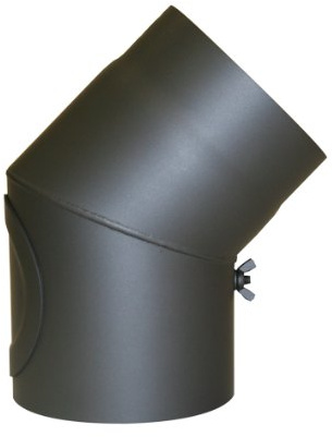 Kamino Flam Bogenknie gussgrau mit Tür, Winkel von 45°, Abgasrohr aus Stahl mit hitzebeständiger Senotherm® Beschichtung, geprüft nach Norm EN 1856-2, Durchmesser: ca. 150 mm