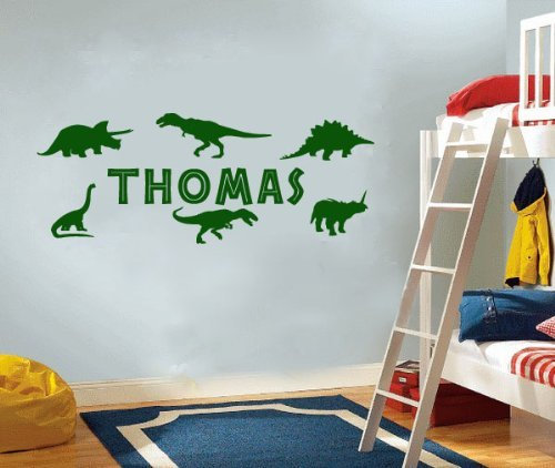 WALL ART DESIRE Wall Stickers Personalised Name & Dinosaurs Vinyl Wall Decal Animals Mural Sticker for Kids