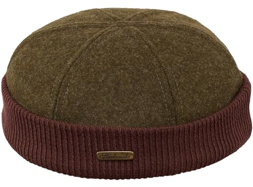 Sterkowski Navy Watch | Wolle Beanie Kappe für Herren und Frauen | Docker Cap Leon der Profi Beanie Herren Fahrrad Mütze Kapitänsmütze Herren Wintermütze Herren 54 cm Khaki/Braun