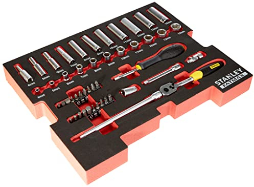 Stanley FatMax 48-tlg. Pro-Stack Einlage-Set FMHT0-74295 (1/4, Steckschlüssel, Bits, Verlängerung, Bit-Adapter, Steckgriff, Kardangelenk & Umschaltknarre, kompatibel mit der Pro-Stack Box IV)