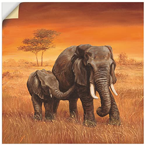 ARTland Wanddeko Wandtattoo selbstklebende Vinylfolie 50 x 50 cm Tiere Wildtiere Elefant Malerei Ocker Elefanten A6ZO