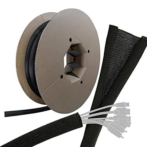 LABEL THE CABLE® 25m - 25mm (für 6-10 Kabel) Kabelschlauch Schwarz Selbstschließend, Kabelkanal flexibel, Kabelschutz Katze Hund, Kabel verstecken PC, Kabelmanagement Schreibtisch höhenverstellbar
