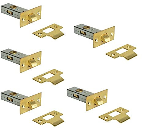 64mm Latch Sets Brass Complete with Strike Plates (Pack of 5) Tubular Mortice Latches