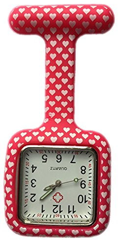 Boolavard® TM Nurses Fashion Coloured Patterned Silicon Rubber Fob Watches - Square Red Hearts