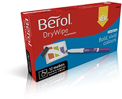 Berol Dry Wipe Broad Tip Whiteboard Pen - Assorted Fun Colours (Pack of 12)