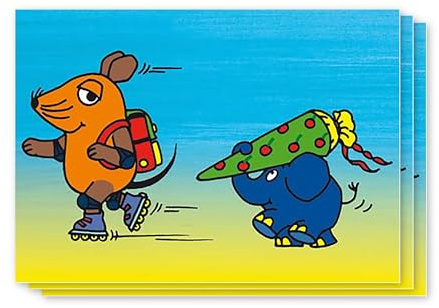 modern times -3er Set Postkarte SENDUNG MIT DER MAUS - Motiv: EINSCHULUNG, Anlass: Kindermotive, Künstler/Verlag SCHMITT-MENZEL/STREICH, Größe: A6