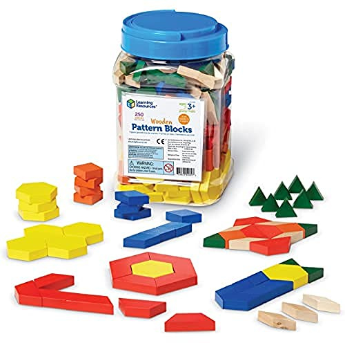 Learning Resources Formsteine aus Holz, 1 cm (Set mit 250 Stück) | Lernspielzeug und Tangram-Puzzle-Manipulative für Kindergarten, frühes Mathematikspielzeug, Holzmuster-Blöcke für