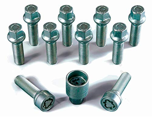 H&R Radschrauben Satz Kugelbund R13 M14x1.50 - Länge 40mm - 10 Stück z.B. kompatibel mit Audi, Seat, Skoda, VW - inkl. Felgenschloss