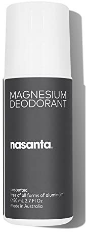 nasanta Magnesium Deodorant, Aluminum Free for Women & Men – 99.5% Natural or Naturally Derived, Clinically Tested for Sensitive Skin, Fragrance Free, Made in Sydney, Tested in NYC, 2.7 Fl Oz Roll-On